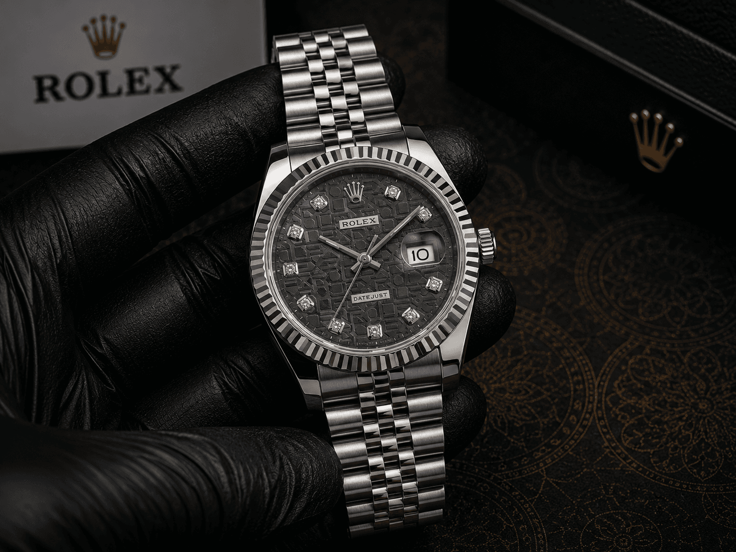 Luxury Silver Stainless Steel Watch – Textured Grey Dial | Diamond Markers | Premium Men's Watch