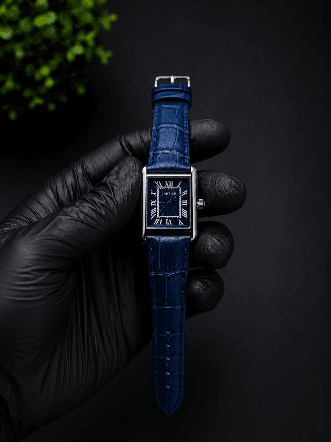 Cartier Blue Leather Rectangular Watch – Silver Case | Classic Minimalist Dress Watch