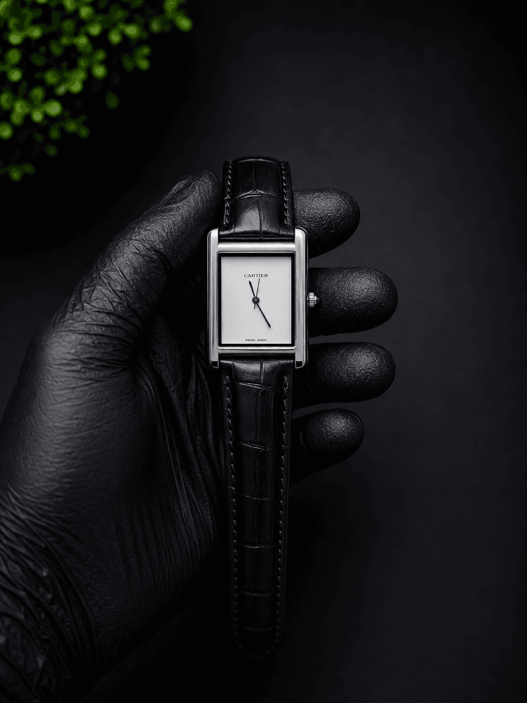 Cartier Minimal White Dial Leather Strap Watch – Black | Ultra Slim Rectangular Dress Watch for Men
