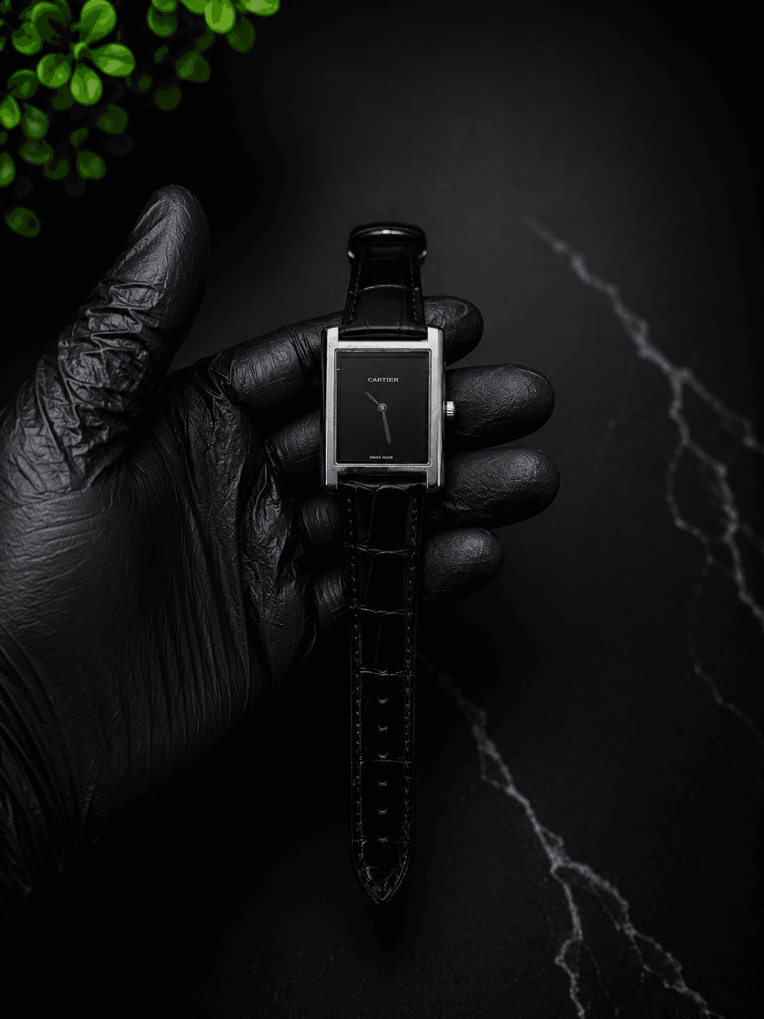 Cartier Minimal Black Dial Leather Strap Watch – Silver Case | Premium Men's Dress Watch