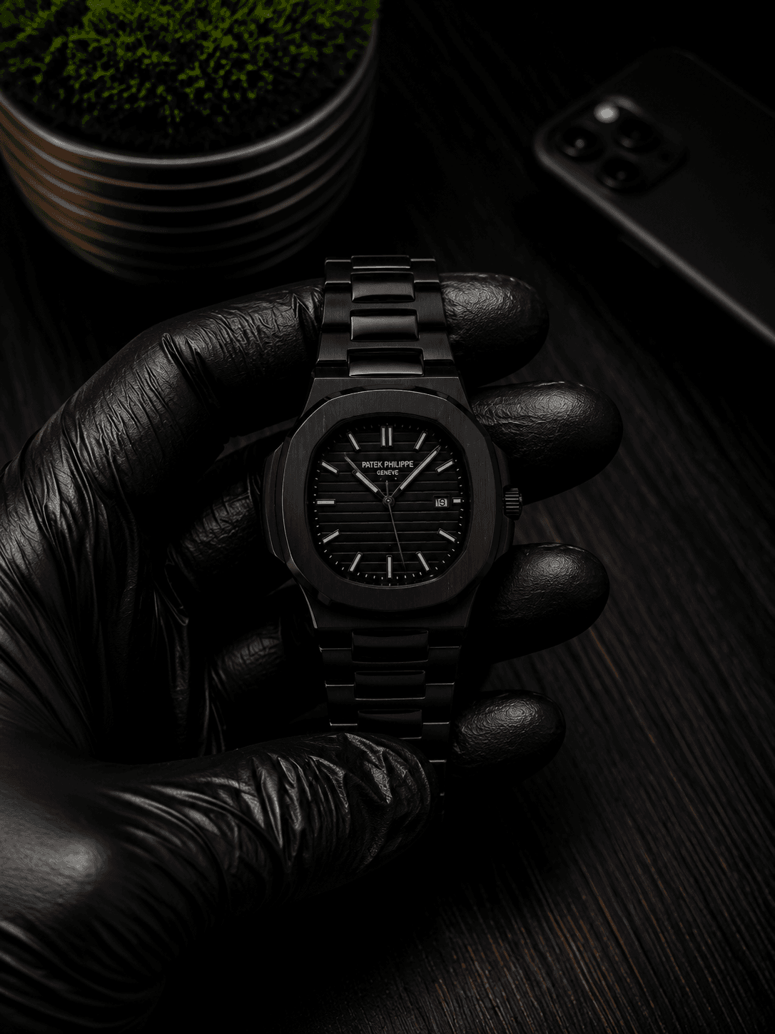 Patek Philipps Premium Black Stainless Steel Watch – Black Dial | Analog Date Display | Luxury Men's Watch